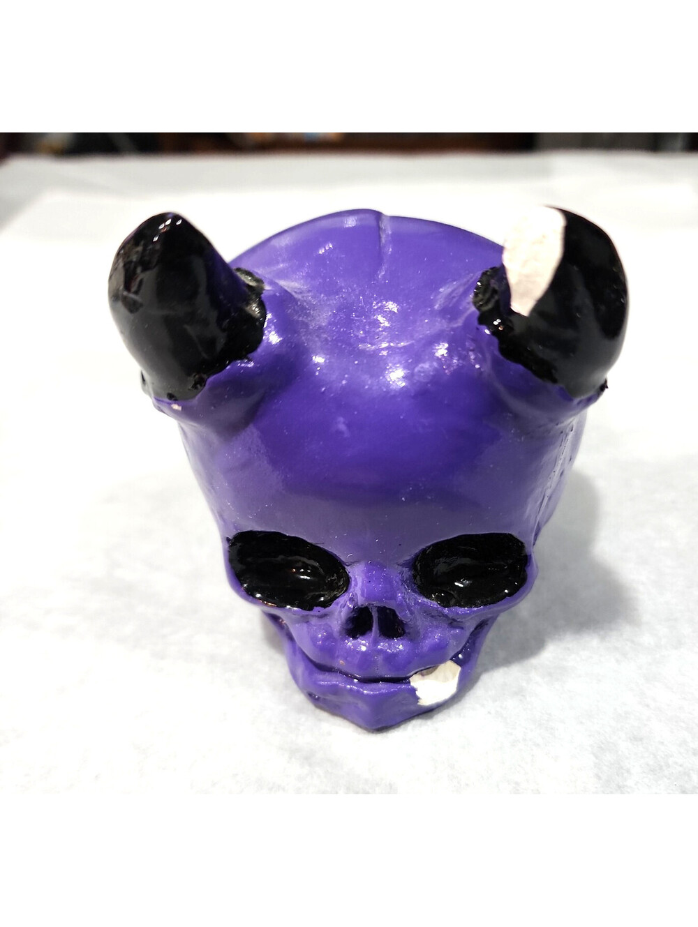 Handmade Purple Cracked Horned Demon Skull Sculpture 3x5 Gloss Gothic Halloween